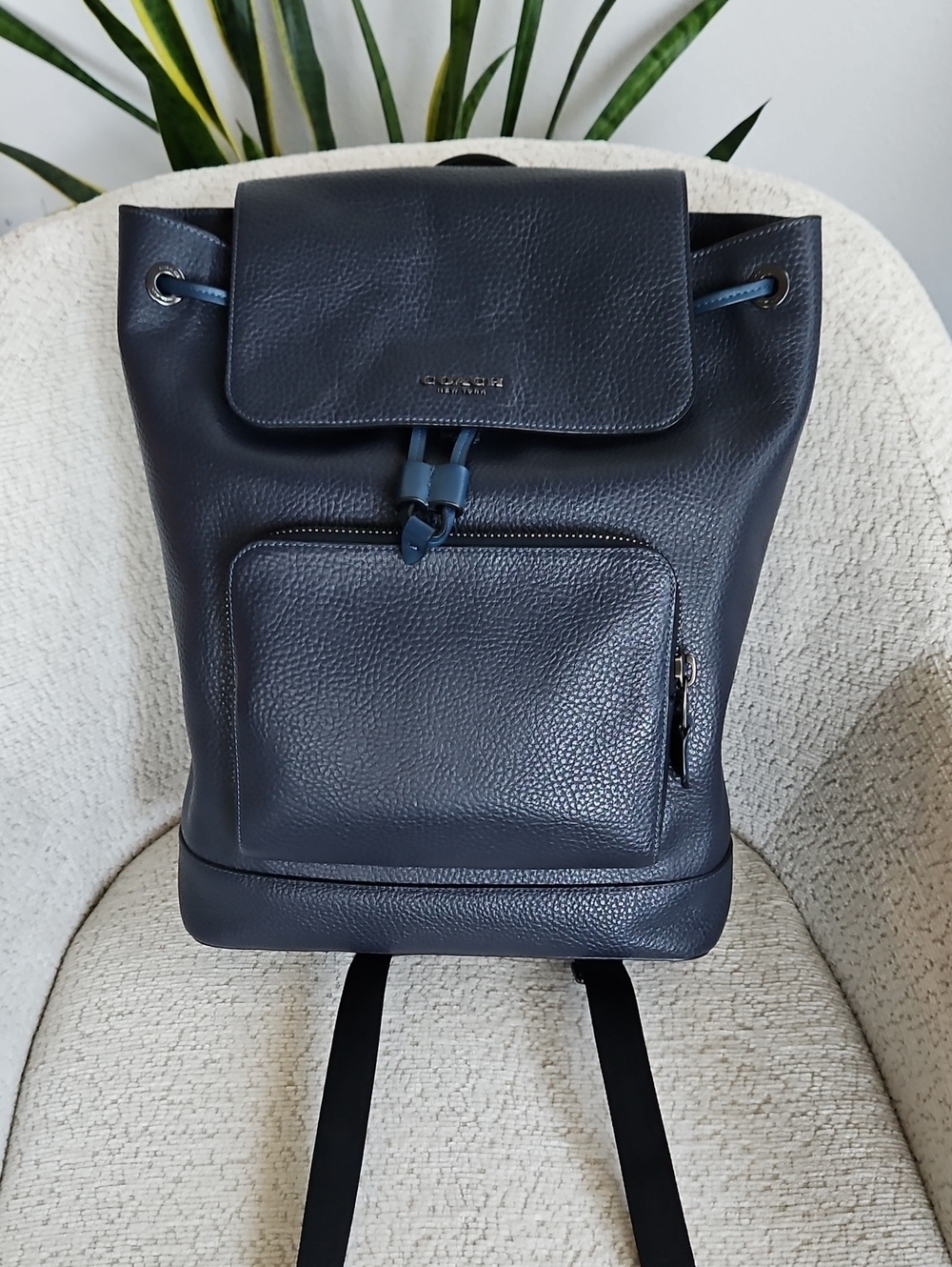 Beautiful Coach Turner Polished Pebbled Leather Navy Blue Backpack C4134 EUC